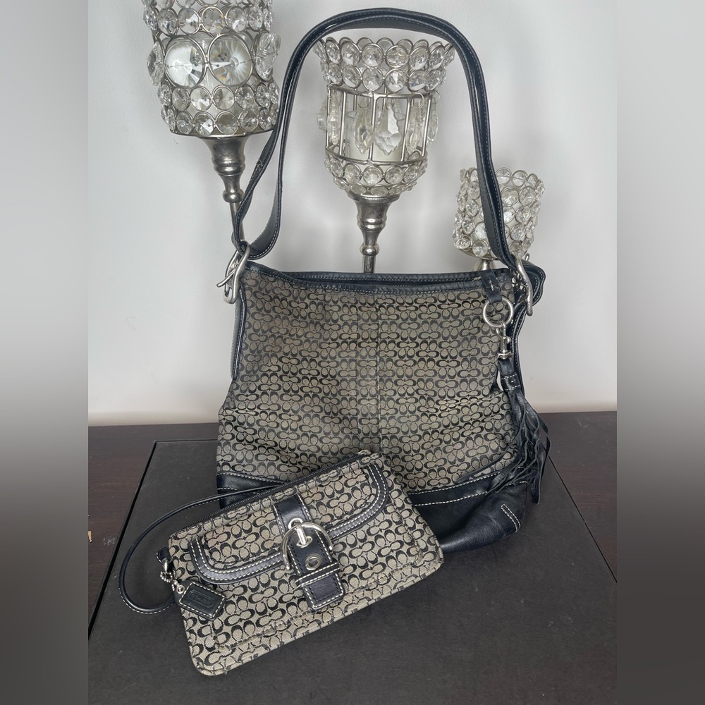 Coach SOHO 2006 Mini C’s 2pc. Set Black & Gray Bag with Leather Trim & wristlet